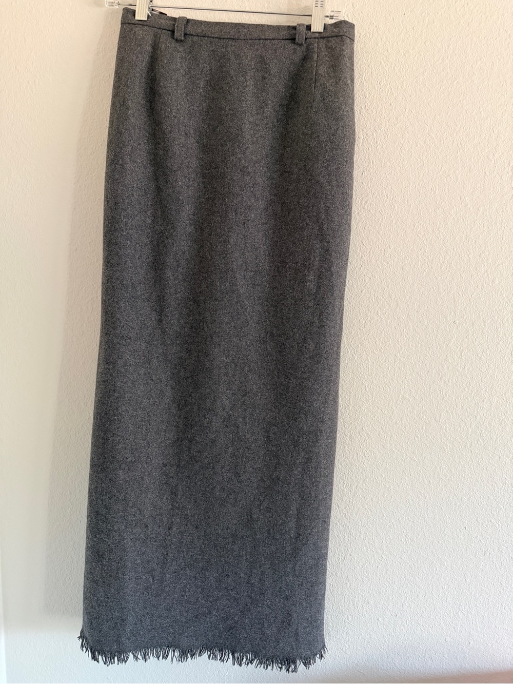 Vintage Eddie Bauer Gray Wool Blend Maxi Skirt Long Fringe 6/S